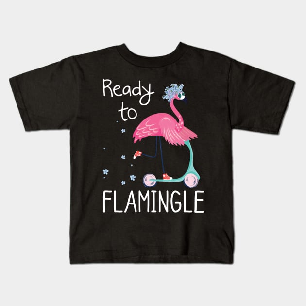 Funny Flamingo Ready To Flamingle Kids T-Shirt by Kaileymahoney